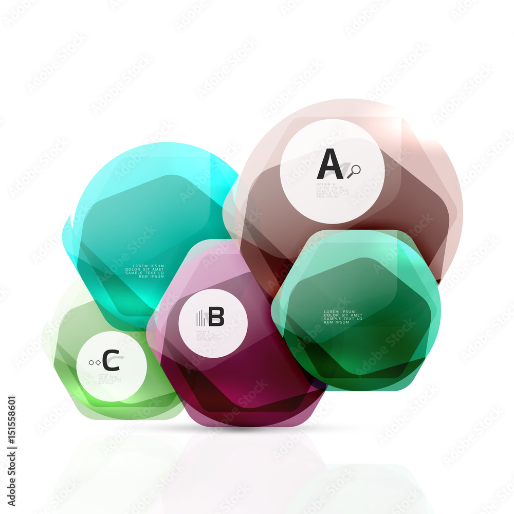 Shiny hexagons with infographics options Shiny hexagons with infographics options