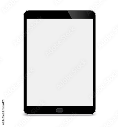 Realistic Tablet PC With Blank Screen. Black. Isolated On White Background. - stock vector