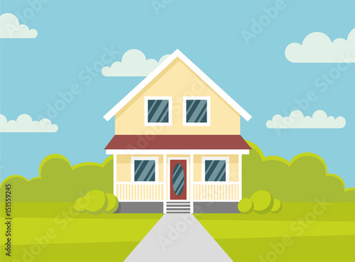Traditional house. Family home. Flat design vector concept illustration. - stock vector the flat style.
