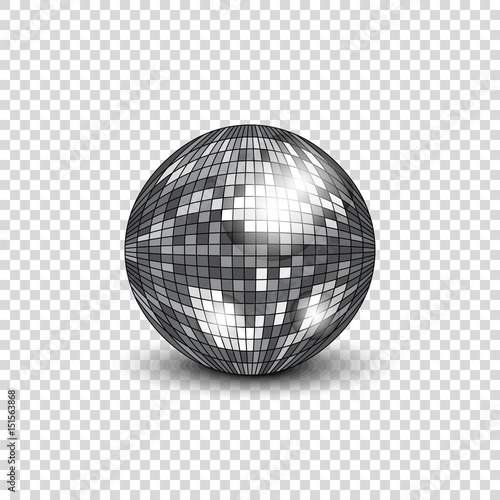 Disco ball with shadow. Mirror ball for decorating parties and discos. Vector illustration.