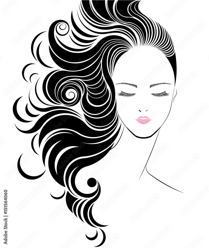 women long hair style icon, logo women face on white background women long hair style icon, logo women face on white background