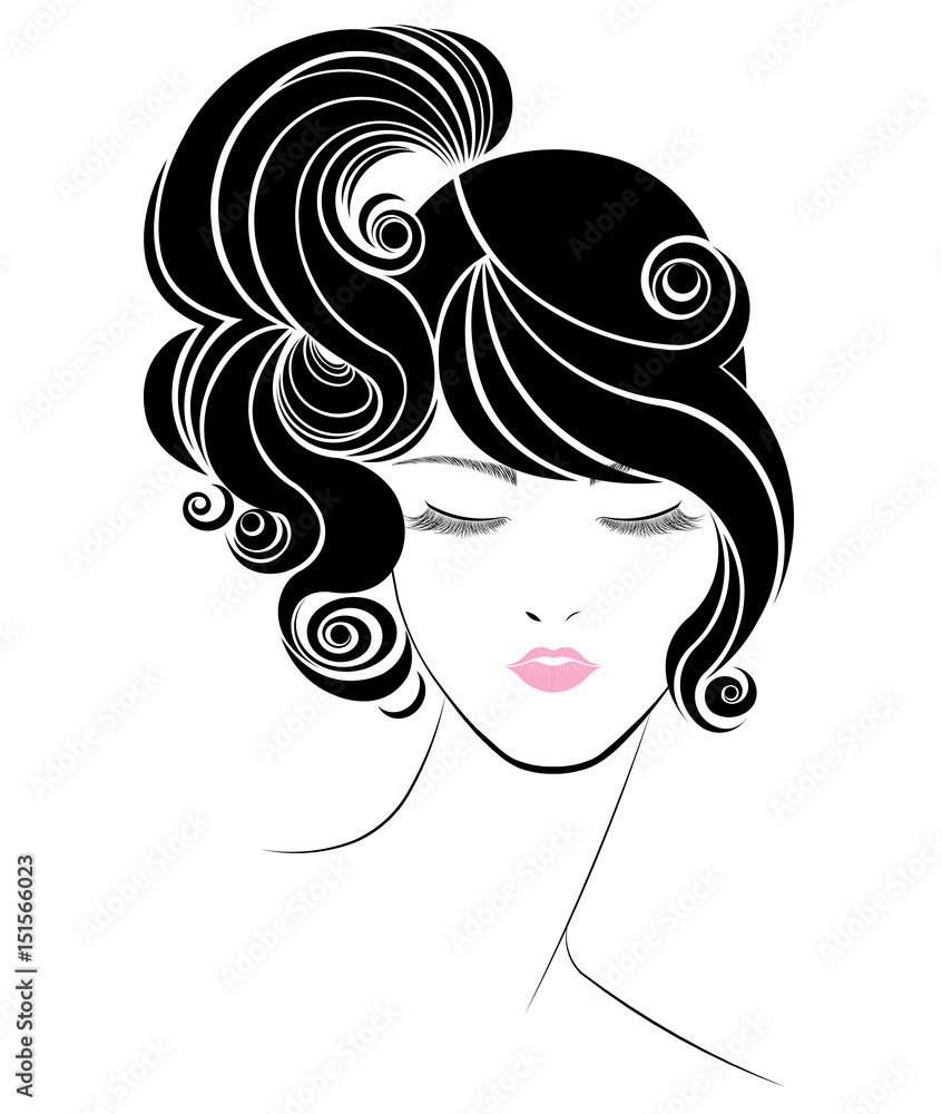 ponytail hair style icon, logo women face on white background ponytail hair style icon, logo women face on white background