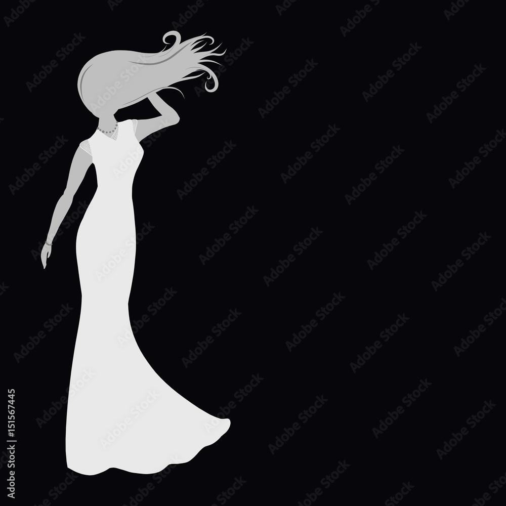 Fototapeta premium Silhouette of a girl in a white dress and the wind