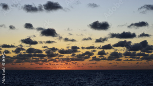 Sunset in ocean  dramatic clouds