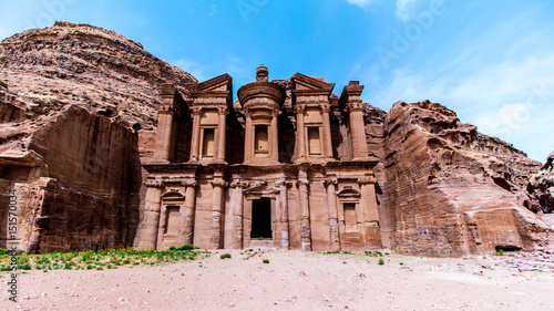 The Monastery, a building carved out of rock in the ancient Petra, Jordan