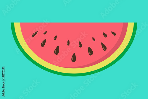 Silce of cute watermelon on blue background. Vector.