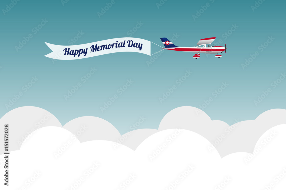Fototapeta premium Plane with banner Happy memorial day. Vector illustration