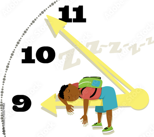 Little boy with a backpack asleep on a chock arm, EPS 8 vector illustration