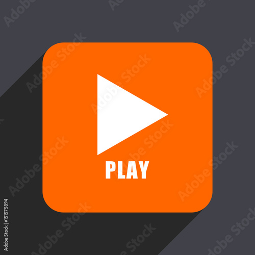 Play orange flat design web icon isolated on gray background