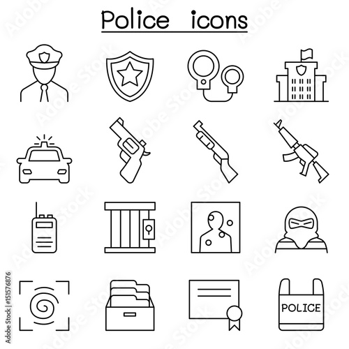 Police icon set in thin line style