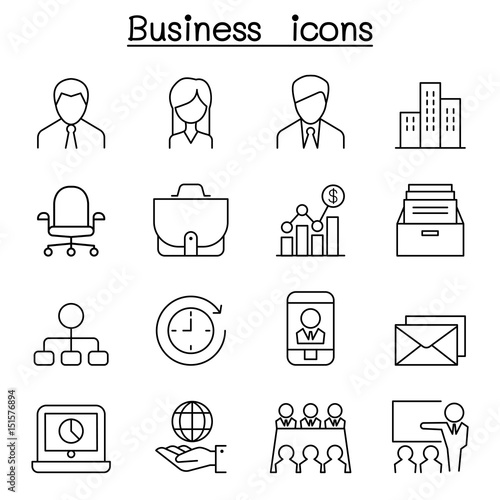Business management icon set in thin line style