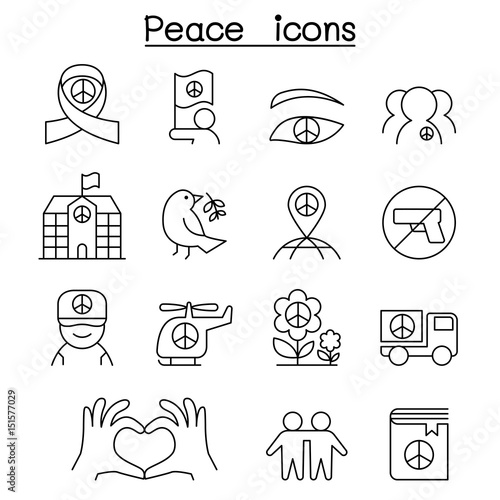 Peace icon set in thin line style