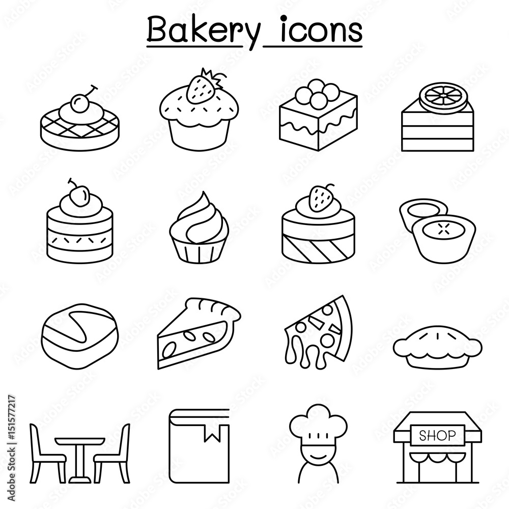 Bakery & Pastry icon set in thin line style Bakery & Pastry icon set in thin line style