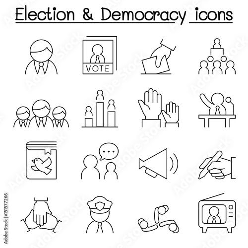 Election & Democracy icon set in thin line style