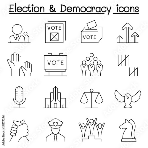 Election & Democracy icon set in thin line style