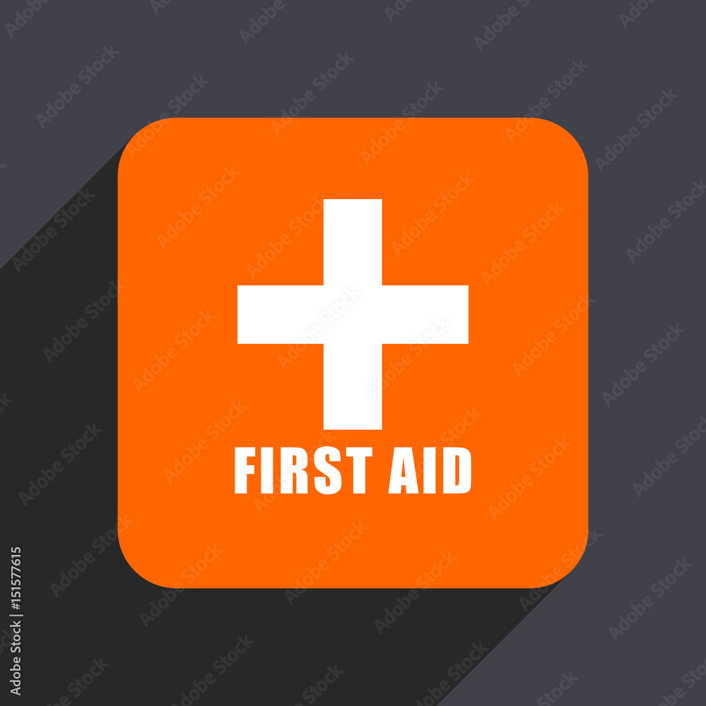 Fototapeta premium First aid orange flat design web icon isolated on gray background