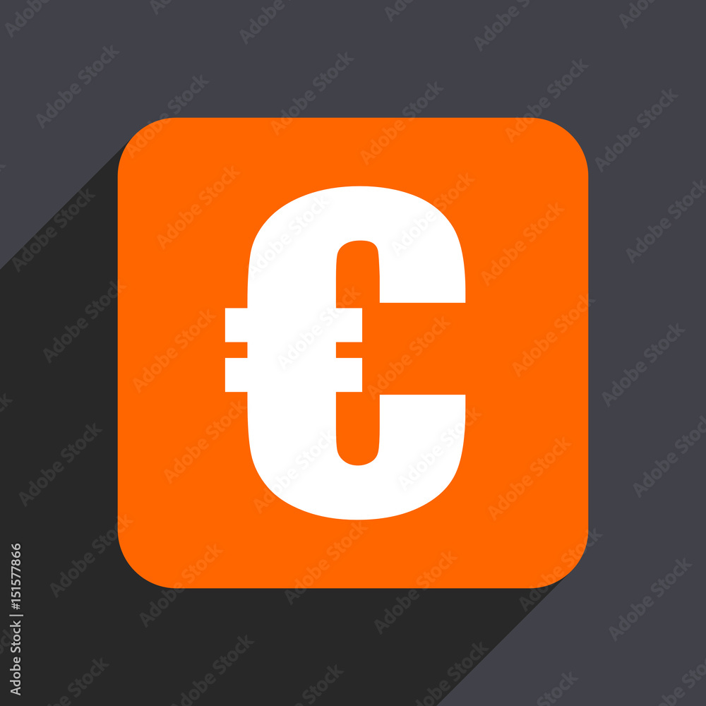 Euro orange flat design web icon isolated on gray background Euro orange flat design web icon isolated on gray background