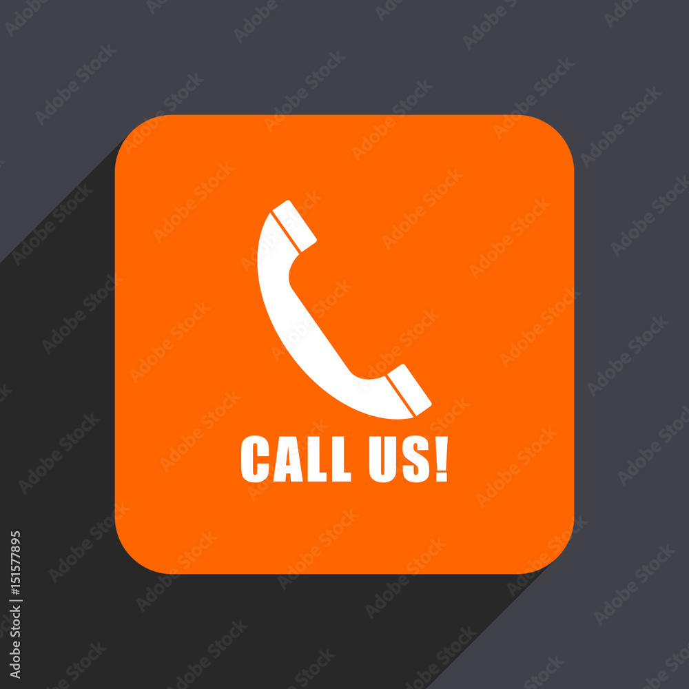 Call us orange flat design web icon isolated on gray background Call us orange flat design web icon isolated on gray background