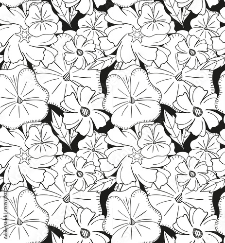 Seamless black and white pattern for adult coloring book. Floral elements for zentangle-style meditation. Good for design of wrapping and textile.