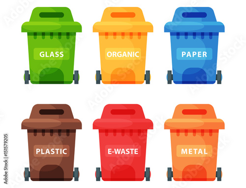 Recycling garbage elements trash bags tires management industry utilize waste can vector illustration.