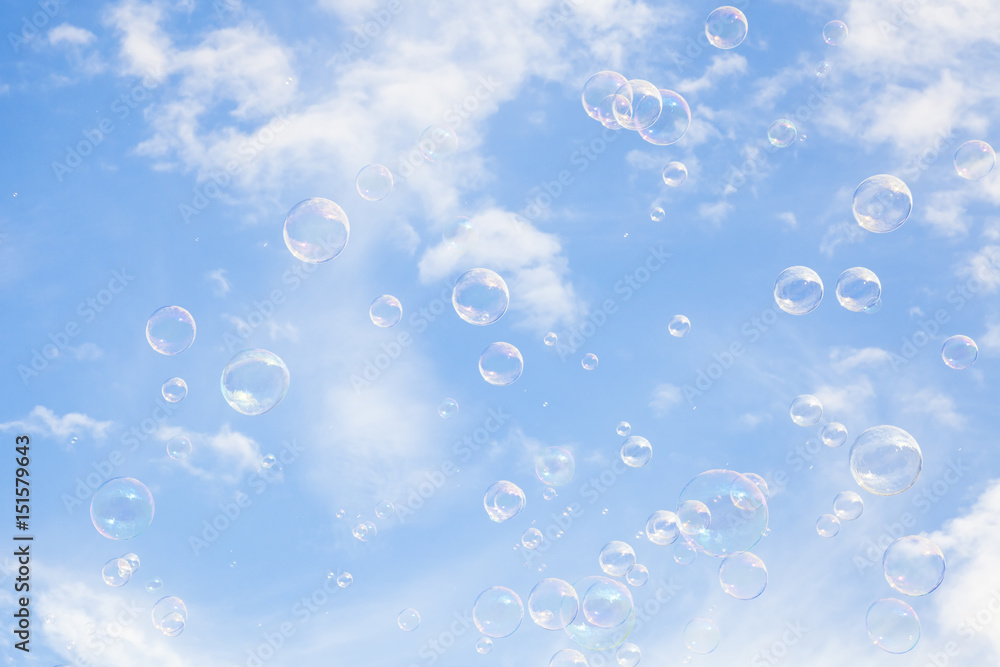 Blue sky and soap bubbles, abstract background