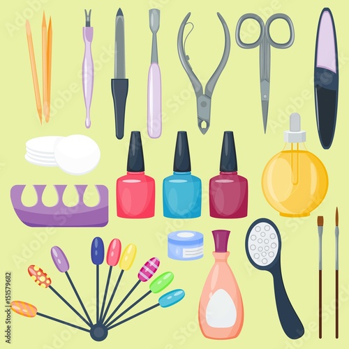 Manicure nail instruments tools vector illustration isolated