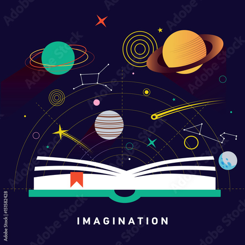 Imagination concept with opened book