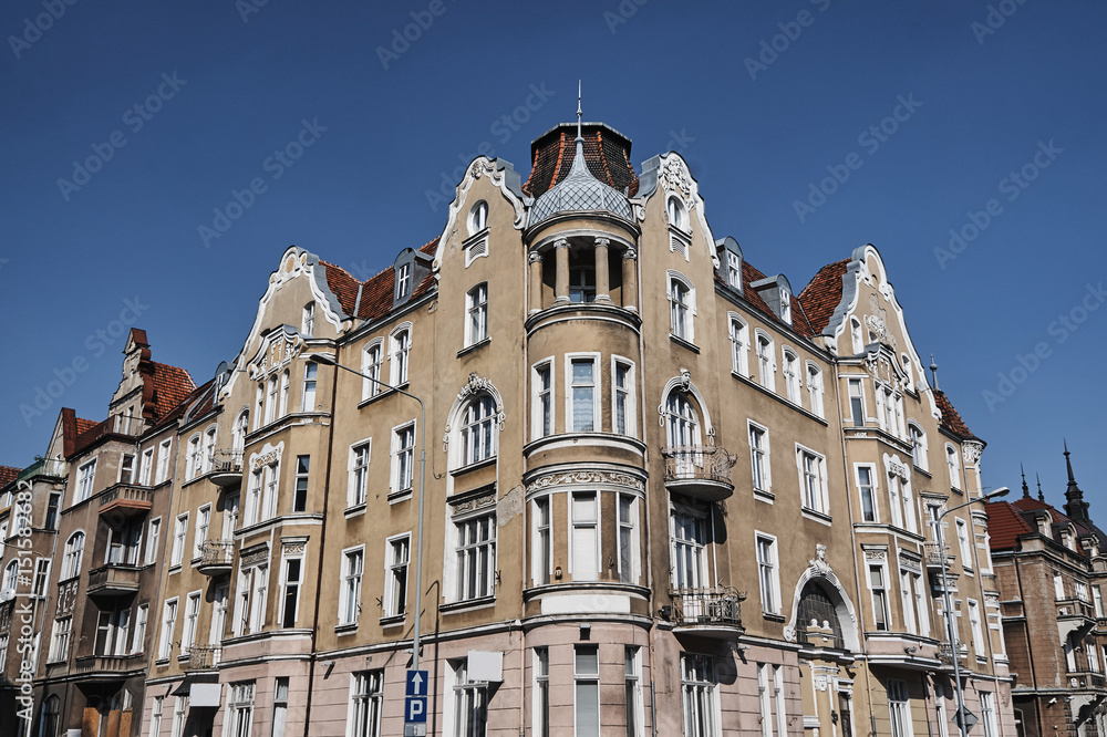 Street with Art Nouveau buildings in Poznan.