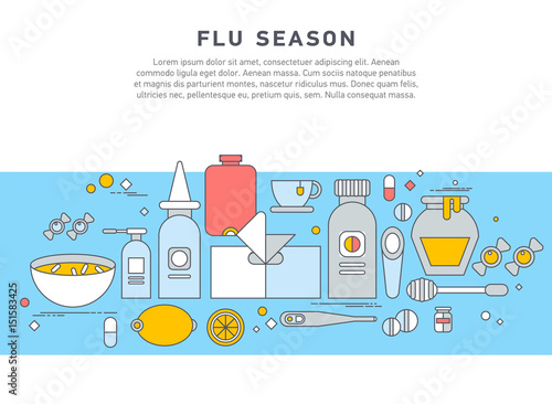 Flat vector icon set of cold and flu