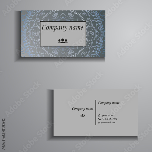 visiting card and business card big set. Floral mandala pattern and ornaments. Oriental design Layout, ottoman motifs. Front page and back page.