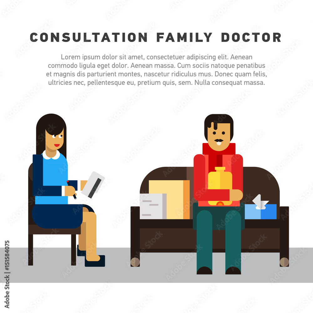 Flat illustration consultation family doctor Flat illustration consultation family doctor
