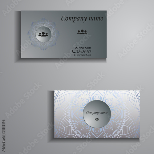 visiting card and business card big set. Floral mandala pattern and ornaments. Oriental design Layout, ottoman motifs. Front page and back page.