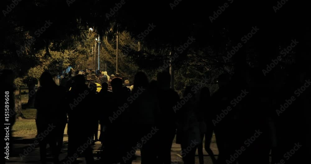people walking at night in the park. shadow silhouette of people. spooky night scenery background people walking at night in the park. shadow silhouette of people. spooky night scenery background