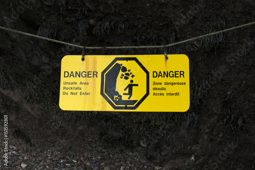 Danger sign, falling rocks, New Brunswick, Canada