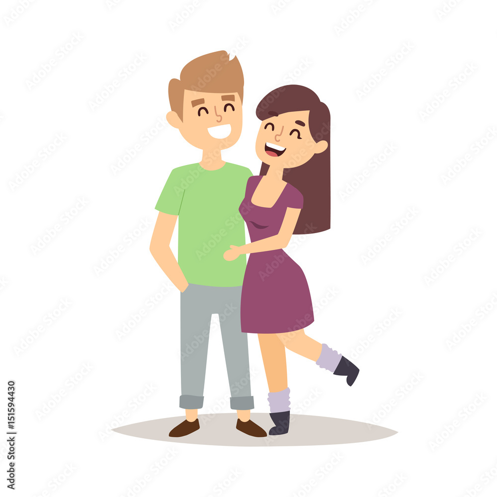 Happy love couple cartoon relationship characters lifestyle vector illustration relaxed friends.