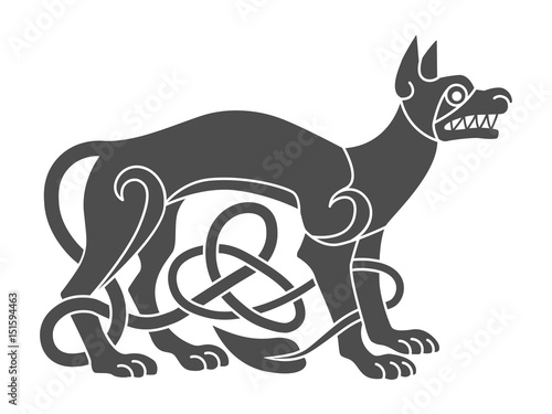 Ancient celtic mythological symbol of wolf, dog. Vector knot orn