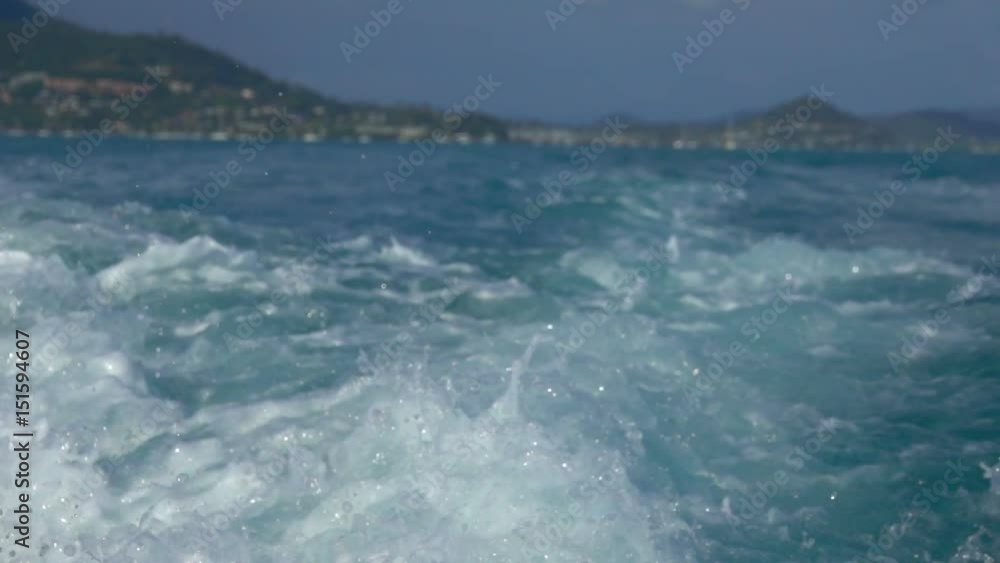 Boat Trail in the Ocean, Boat View, Slow Motion Boat Trail in the Ocean, Boat View, Slow Motion
