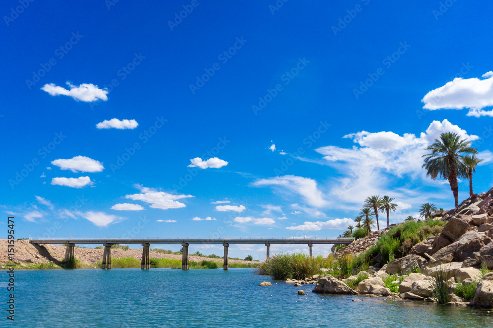 Colorado River Bridge under blue sky in Yuma Arizona