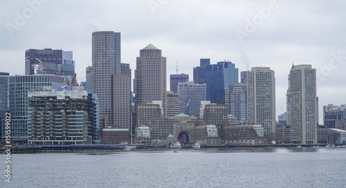 Skyline of Boston - view from Boston Harbor - BOSTON   MASSACHUSETTS - APRIL 3  2017