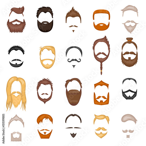 Beard and hair man face mask hairstyle cartoon vector collection