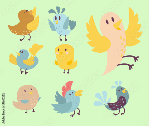 Cute birds vector set illustration cartoon colorful