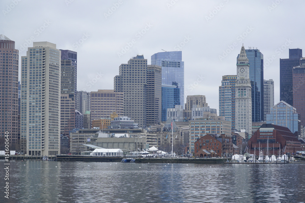 Skyline of the city of Boston - BOSTON , MASSACHUSETTS - APRIL 3, 2017 Skyline of the city of Boston - BOSTON , MASSACHUSETTS - APRIL 3, 2017