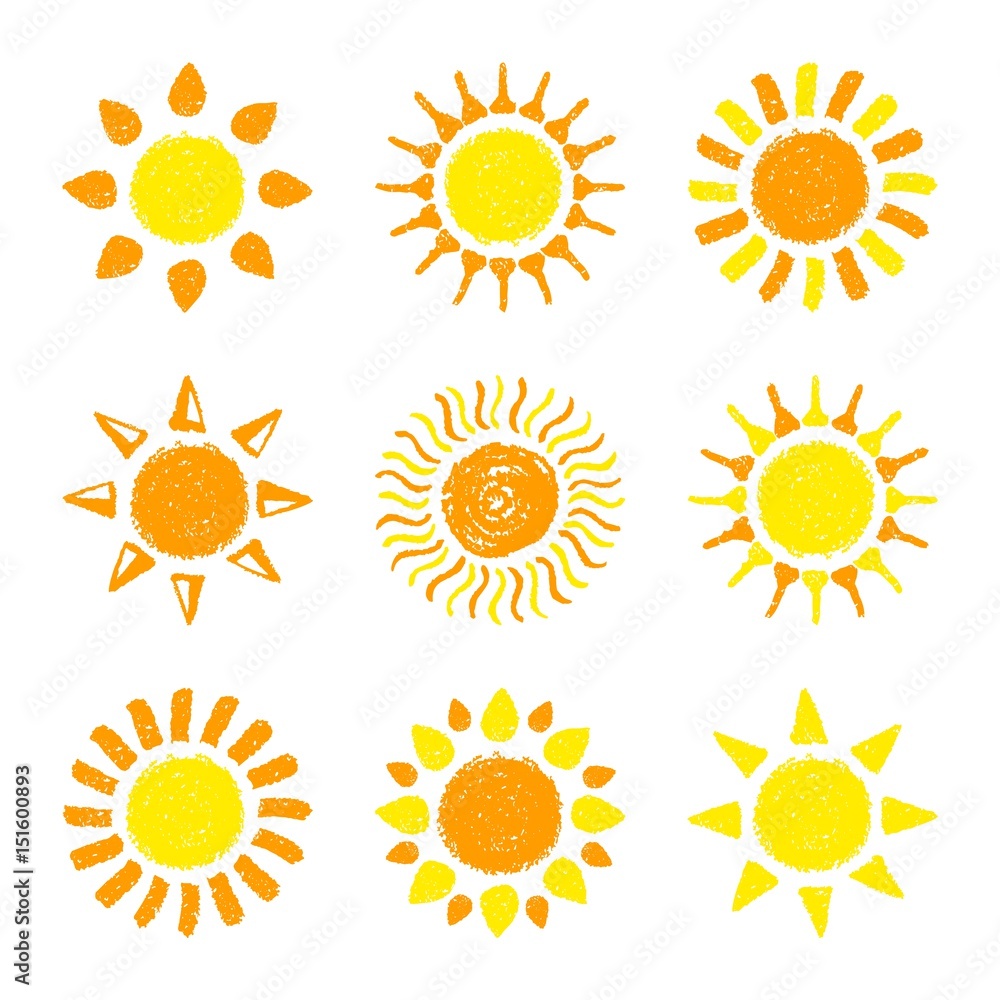 Hand drawn Sun set painted with pastel crayons Hand drawn Sun set painted with pastel crayons