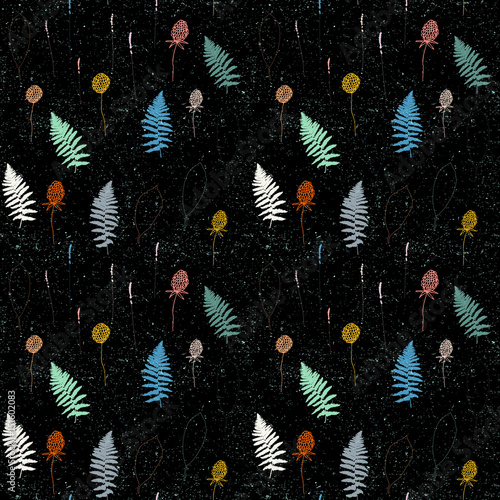 Vector floral seamless pattern  with  lavender and clover flowers, ferns and ...