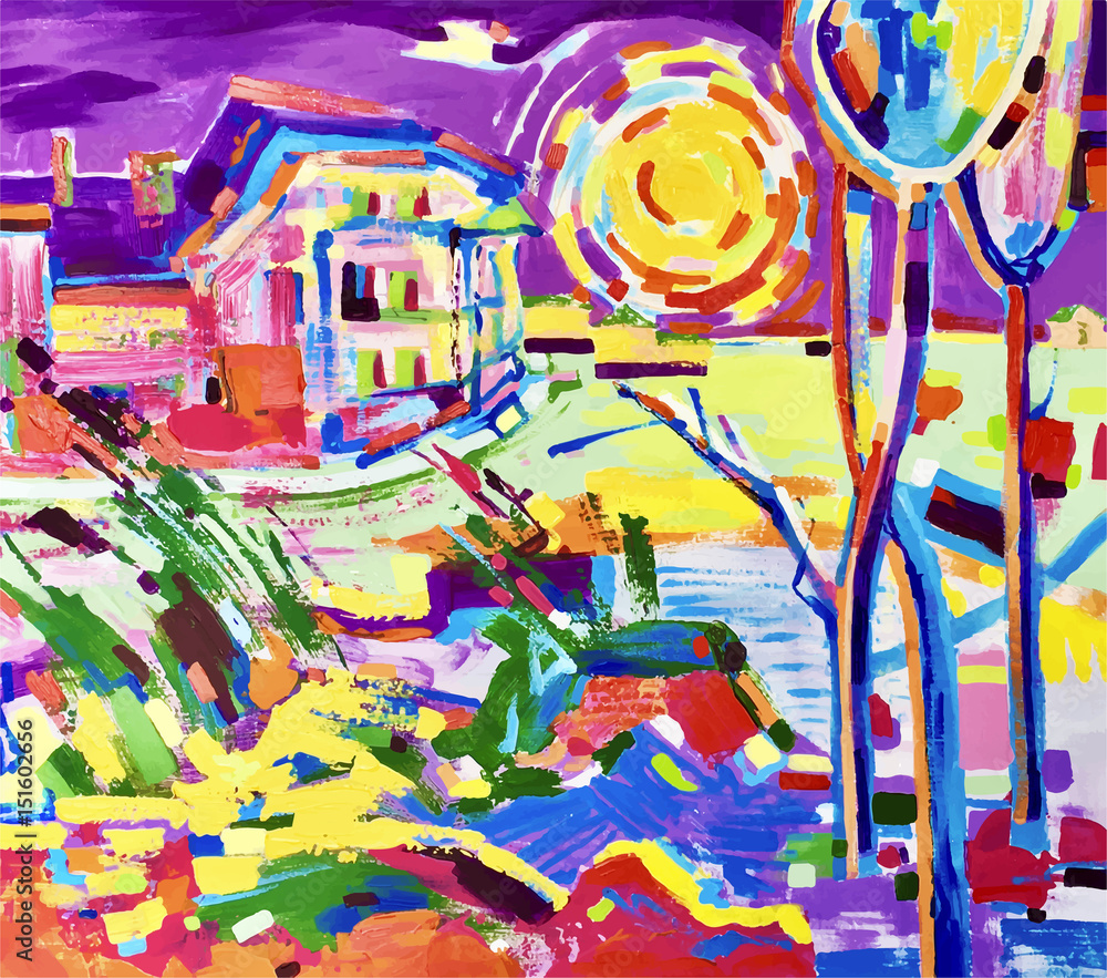 painting of colorful rural landscape