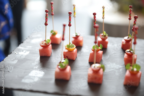 Tray of canapés, close-up