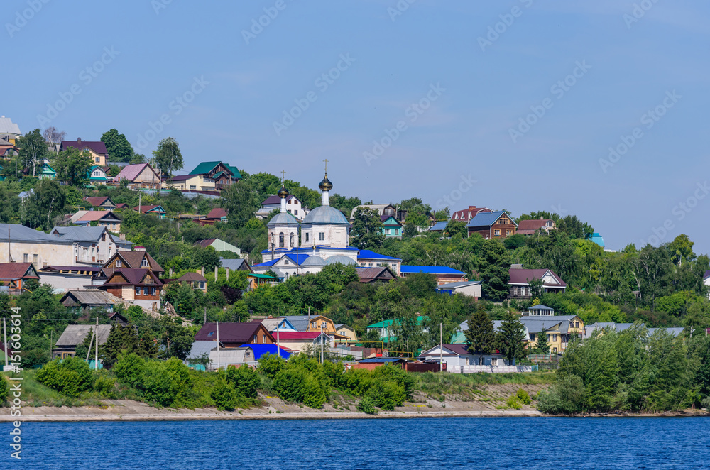 the village on the picturesque green banks of the river Volga near Kazan city, Tatarstan, Russia