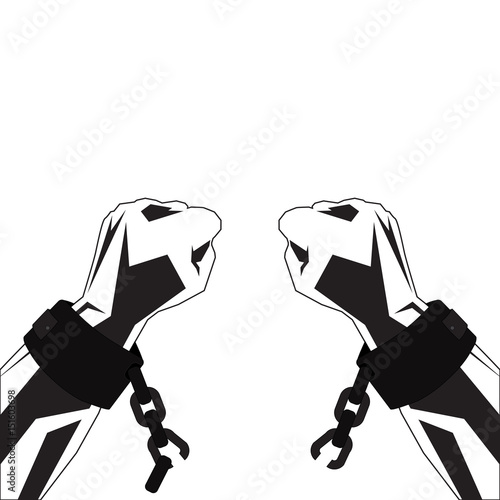 Hands and shackles
Hands in shackles tear chains. Vector sketch in black-white tones.