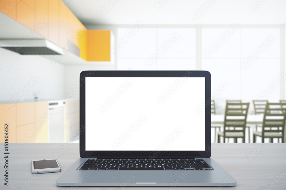 Empty white notebook in kitchen Empty white notebook in kitchen