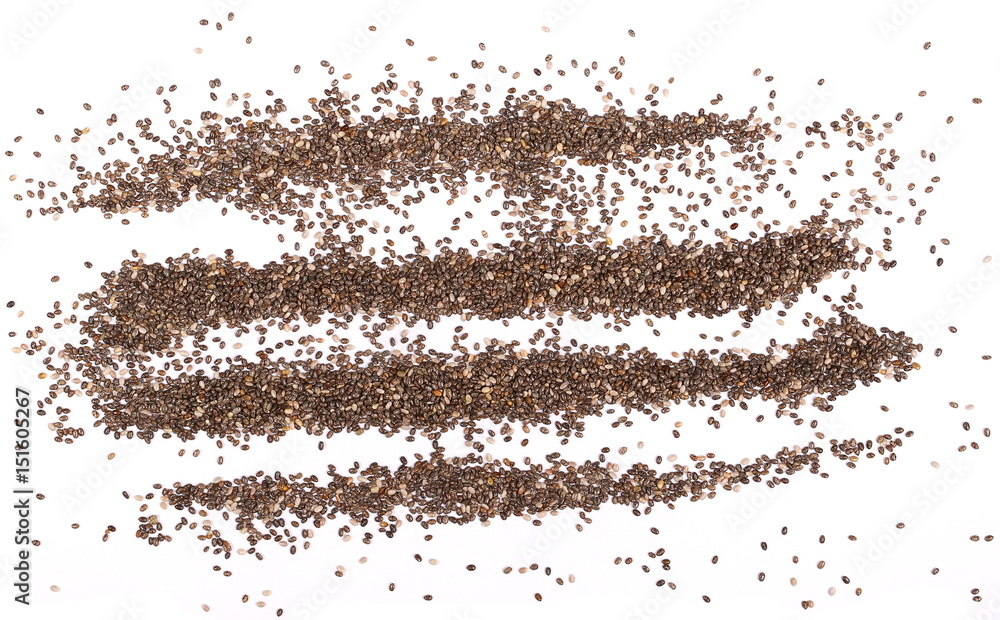 Chia seeds isolated on white background, top view Chia seeds isolated on white background, top view